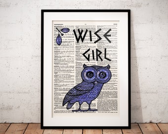 Childrens Book Art, Greek Mythology, Athena, Bookish Gift, Owl Decor, Dictionary Wall Print, Book Print, Kids Room Art