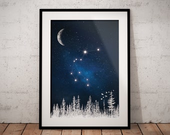 Zodiac Constellation Art Print, Personalised Gift, Space Poster, Horoscope Poster, Astrology Gifts, Moon Phase Art