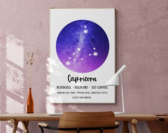 Capricorn Gift, Zodiac Gift Wall Art, Zodiac Poster, Capricorn Constellation Print, Astronomy Art, Astrology Gifts, Best Friend Gift