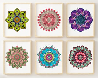 Gallery Mandala Wall Set of 6 Poster, Geometric Wall Art, Modern Yoga Art, Buddhist Art, Spiritual Art Gift, Boho Wall Decor