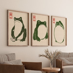 Vintage Japanese Frog, Matsumoto Hoji Set of 3 Prints, Digital Download, Exhibition Poster, Printable Gallery Wall Art, Asian Wall Decor