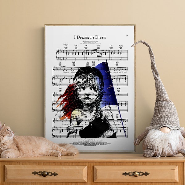 Impression cadeau Les Misérables, cadeau pour amoureux des livres, fête des mères, cadeau pour professeur de musique, affiche livresque, impression Le Mis, partition d'art, cadeaux littéraires