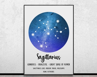 Sagittarius Birthday Gift, Zodiac Poster, Sagittarius Constellation Print, Astronomy Art, Astrology Gifts, Space Art, Zodiac Gift Wall Art
