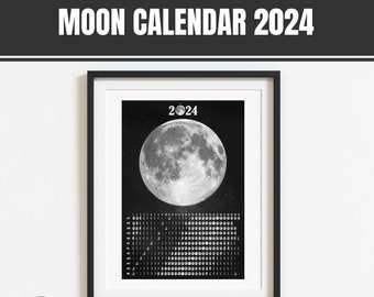 2024 Lunar Phases Calendar, Moon Wall Calendar 2024, Night Sky Wall Art, Full Moon Poster, Astronomy Gifts, Stargazing Art, Celestial Decor