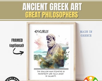 Epicurus Greek Philosopher Poster, Inspirational Quote Wall Art, Watercolor Art Print, Classical Philosophy Decor, Ancient Greece Gift