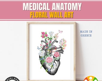 Anatomical Floral Heart Poster, Medical Anatomy Wall Art, Doctor Office Decor, Human Heart Art, Medical Student Gift, Valentines Gift