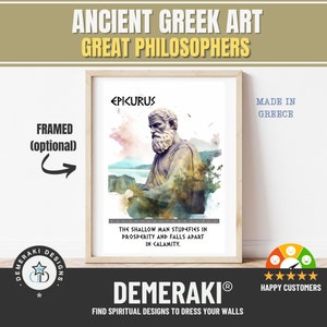 Epicurus Greek Philosopher Poster, Inspirational Quote Wall Art, Watercolor Art Print, Classical Philosophy Decor, Ancient Greece Gift