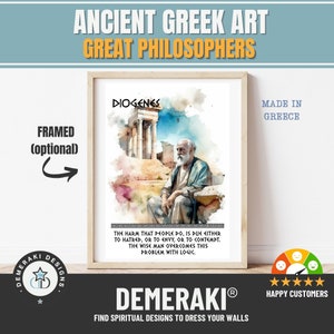 Stoic Philosophy Gift Wall Print, Ancient Greek Diogenes Quote Art, Gift For Mentor Teacher, Professor Appreciation Watercolor Painting