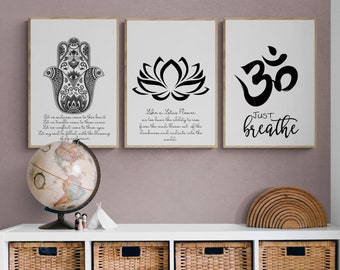 Motivational Yoga Quote Wall Prints, Spiritual Wall Decor, Inspirational Poster, Mantra Wall Art, Buddha Wall Art, Black and White Art