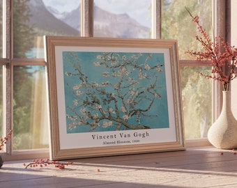 Vincent Van Gogh Almond Blossom Print, Vintage Blue Floral Oil Painting, Van Gogh Painting Print, Exhibition Poster, Eclectic Famous Decor