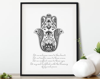Hamsa Hand Wall Art Print, Spiritual Gift, Yoga Poster, Evil Eye, Protective Hand, Hand of Fatima, Yoga Wall Art, Yoga Studio, Yoga Lovers