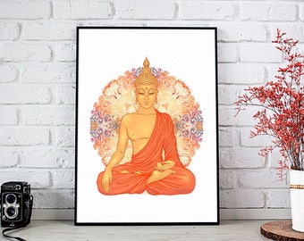 Buddha Art Print, Yoga Art, Buddhism Art, Yoga Gift, Meditation, Yoga Studio Decor, Yoga Lovers, Buddha Wall Art