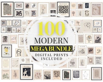 モダン ウォール アート、ニュートラル プリント 100 枚、ギャラリー バンドル ウォール セット、抽象プリント、ボヘミアン プリント、フローラル ウォール、展示会ポスター、印刷可能なプリント