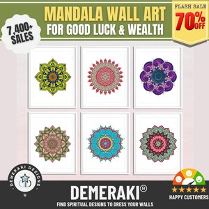 Gallery Mandala Wall Set of 6 Poster, Geometric Wall Art, Modern Yoga Art, Buddhist Art, Spiritual Art Gift, Boho Wall Decor image 2