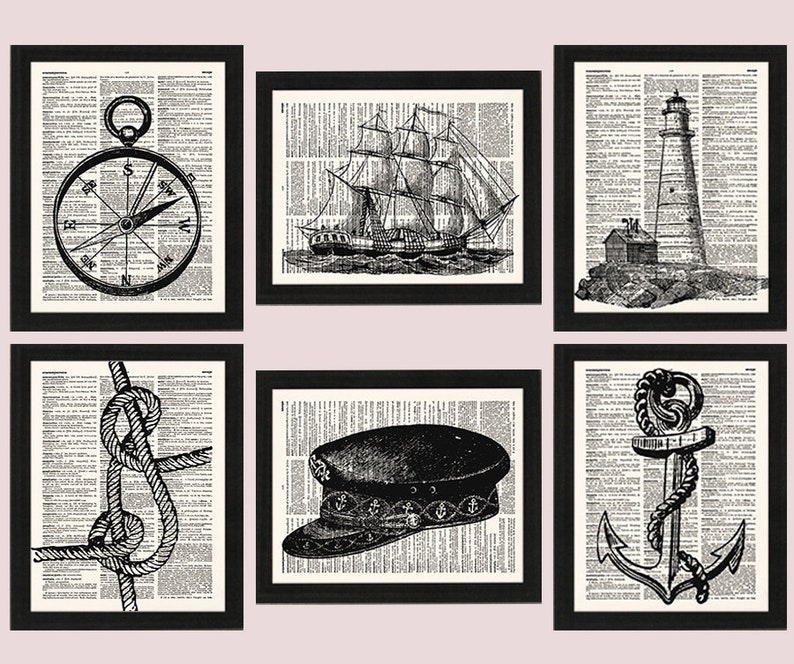 Vintage Nautical Wall Decor Prints Sailing Retro Wall Art Etsy