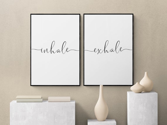 Inhale Exhale Quote Set of 2 Prints, Yoga Poster, Meditation Gift, Spiritual Decor, Relaxation Wall Art