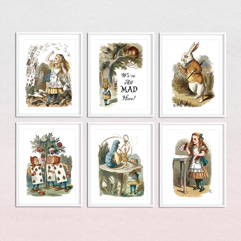 Alice in Wonderland Girl Nursery Decor Set of 6 Art Prints Etsy