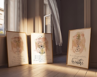 Gallery Wall Set Spiritual Wall Quotes, Set of 3 Prints, Yoga Poster Wall Art, Scripture Wall Prints, Buddha Wall Art