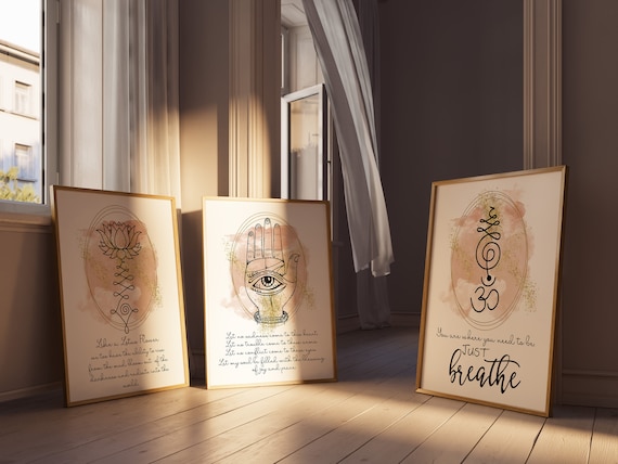 Gallery Wall Set Spiritual Wall Quotes, Set of 3 Prints, Yoga Poster Wall Art, Scripture Wall Prints, Buddha Wall Art