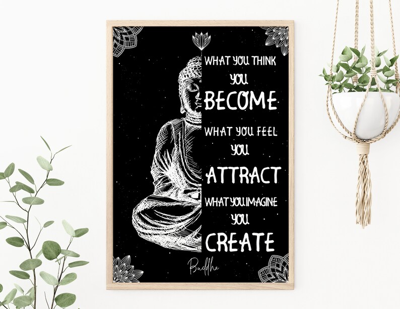 Buddha Quote Wall Art Yoga Poster Faux Gold Spiritual Art Etsy