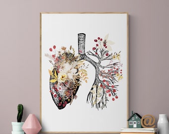 Gift for Nurse Wall Art, Floral Lungs Print, Human Anatomy Poster, Doctor Office Decor, Medical Student Gift, Anatomical Canvas Poster