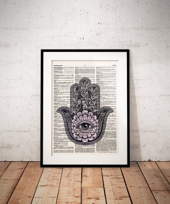 Hamsa Hand Watercolor Print Evil Eye Wall Art Poster Wedding Gift Wall Decor