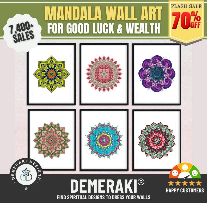 Gallery Mandala Wall Set of 6 Poster, Geometric Wall Art, Modern Yoga Art, Buddhist Art, Spiritual Art Gift, Boho Wall Decor image 3