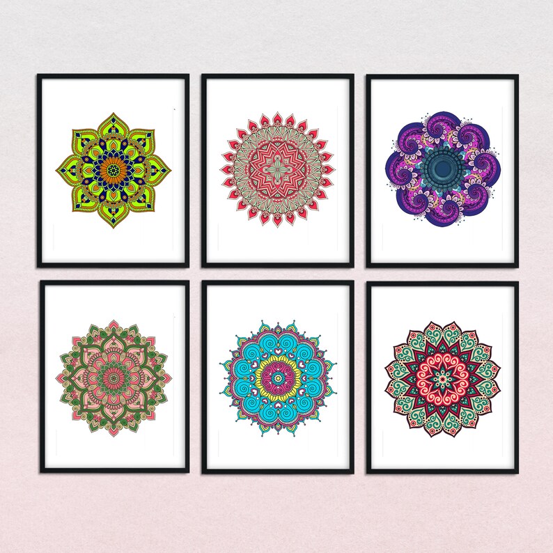 Colorful Mandala Wall Art Prints Set of 6 Poster Geometric Etsy