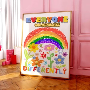 Autism Awareness Printable Wall Art, Neurodiversity Digital Poster, Kids ADHD Poster, Boho Flowers Rainbow Print, Special Education Decor