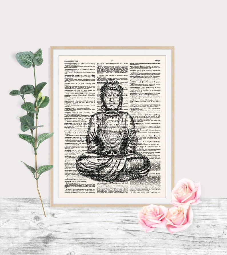 Buddha Wall Art Print Dictionary Page Print Spiritual Gift Etsy