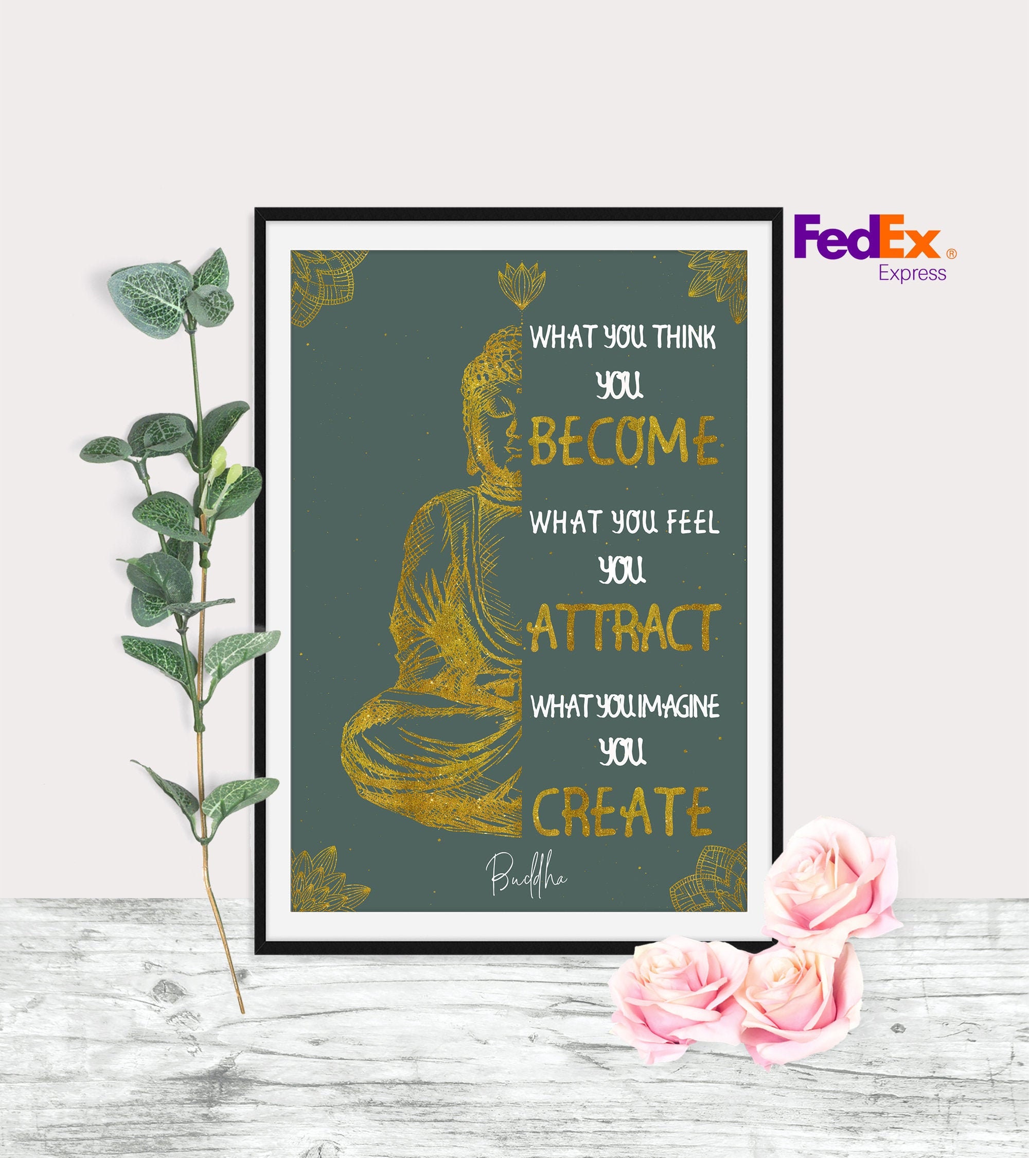 Buddha Quote Wall Art Yoga Poster Faux Gold Spiritual Art Etsy