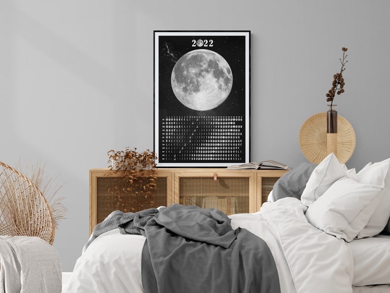 Lunar Calendar 2022 Moon Phase Wall Calendar Galaxy Print Etsy