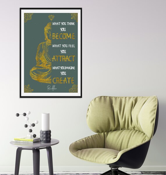 Buddha Quote Wall Art Yoga Poster Faux Gold Spiritual Art Etsy