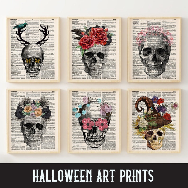 Sugar Skull Dictionary Art Print Picture Poster Goth Halloween Skeleton Day Dead 