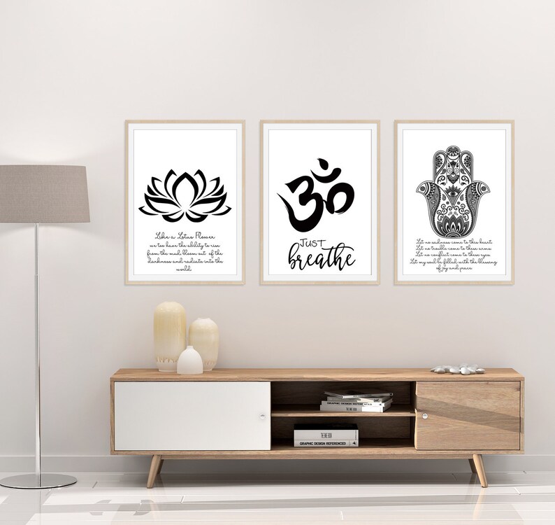 Yoga Wall Print Set Of 3 Prints Evil Eye Decor Lotus Flower Etsy