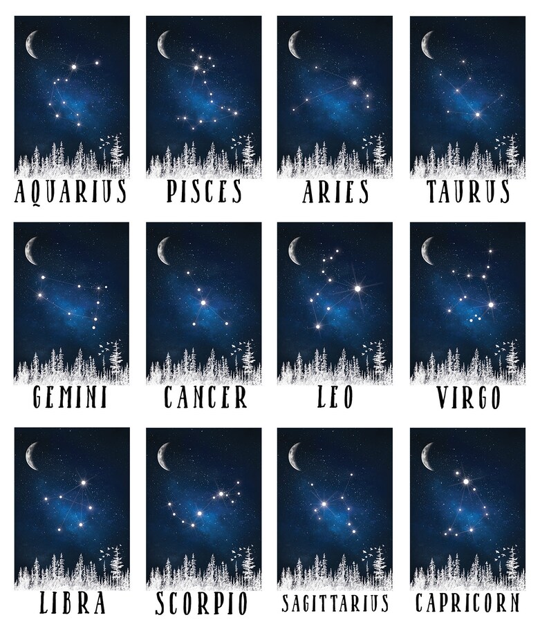 Zodiac Gifts Wall Art Zodiac Constellation Poster Etsy