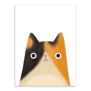 Original Wall Art Canvas Painting Watercolor tryptic Cute Japanese Cat by Inucko. 3 pcs. No Frame