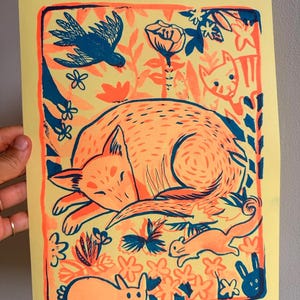 Animal Garden Risograph Print