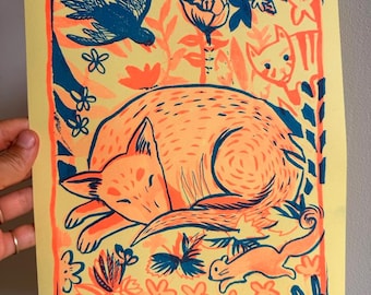 Animal Garden Risograph Print