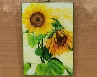 Handmade Glass Card, Glass Art , Sunflowers Card, Glass Birthday Card , Greeting Cards , Gift for Her