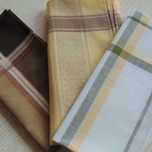 Set of 3 men's vintage elegant handkerchiefs,1970s vintage fine quality cotton handkerchiefs for men