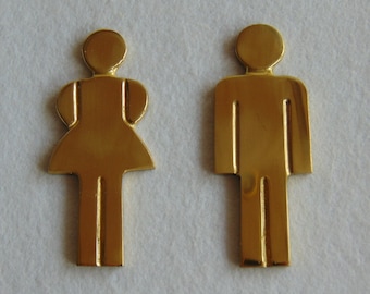 Set of 2 Vintage Brass Toilet Door Signs  Men & Women , Set of 2 Solid Brass Door Bathroom Signs,  WC Door Signs