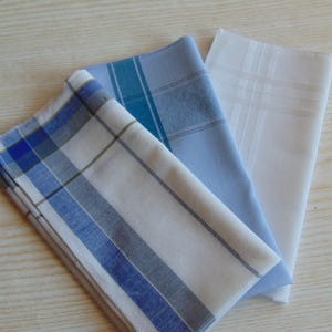 Set of 3 men's vintage elegant handkerchiefs,1970s vintage fine quality cotton handkerchiefs for men