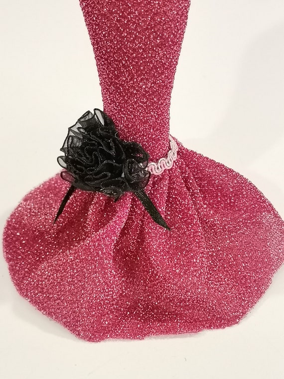 Floral Pink Dress Earring & Bracelet Holder Mini-Mannequin Jewelry