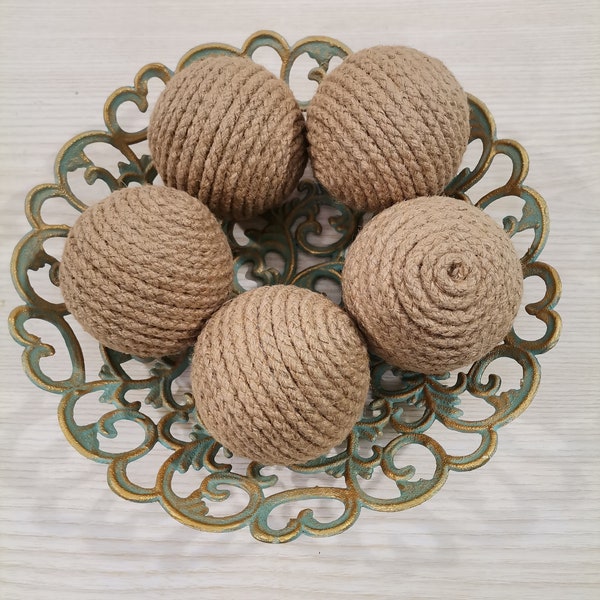 Natural Rope Balls, Set of 4, 5 or 6 Deco Balls, Bowl Fillers, Rope Spheres, Vase Fillers Orbs, Rustic decor, Cottage Style, Eco Friendly