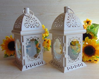 Set of 2 Vintage Candle Lanterns, Moroccan Lantern, Rustic Candle Holder, Rustic Wedding Lighting