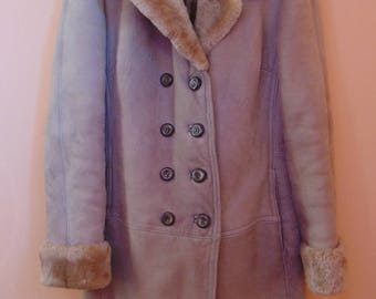 Vintage women's suede, shearling jacket, leather coat, warm winter jacket, fur coat shearl jacket, winter leather coat