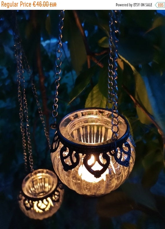 ON SALE Set of 2 Hanging Glass Lanterns Moroccan Candle Etsy UK