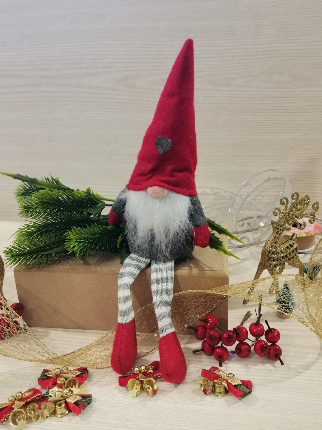 Gnome Scandinave Lesté 3 Gnômes De Noël Peluche 31cm - Décoration Suédoise - Corps Lesté Cheminée Table Gnômes Noël Peluche