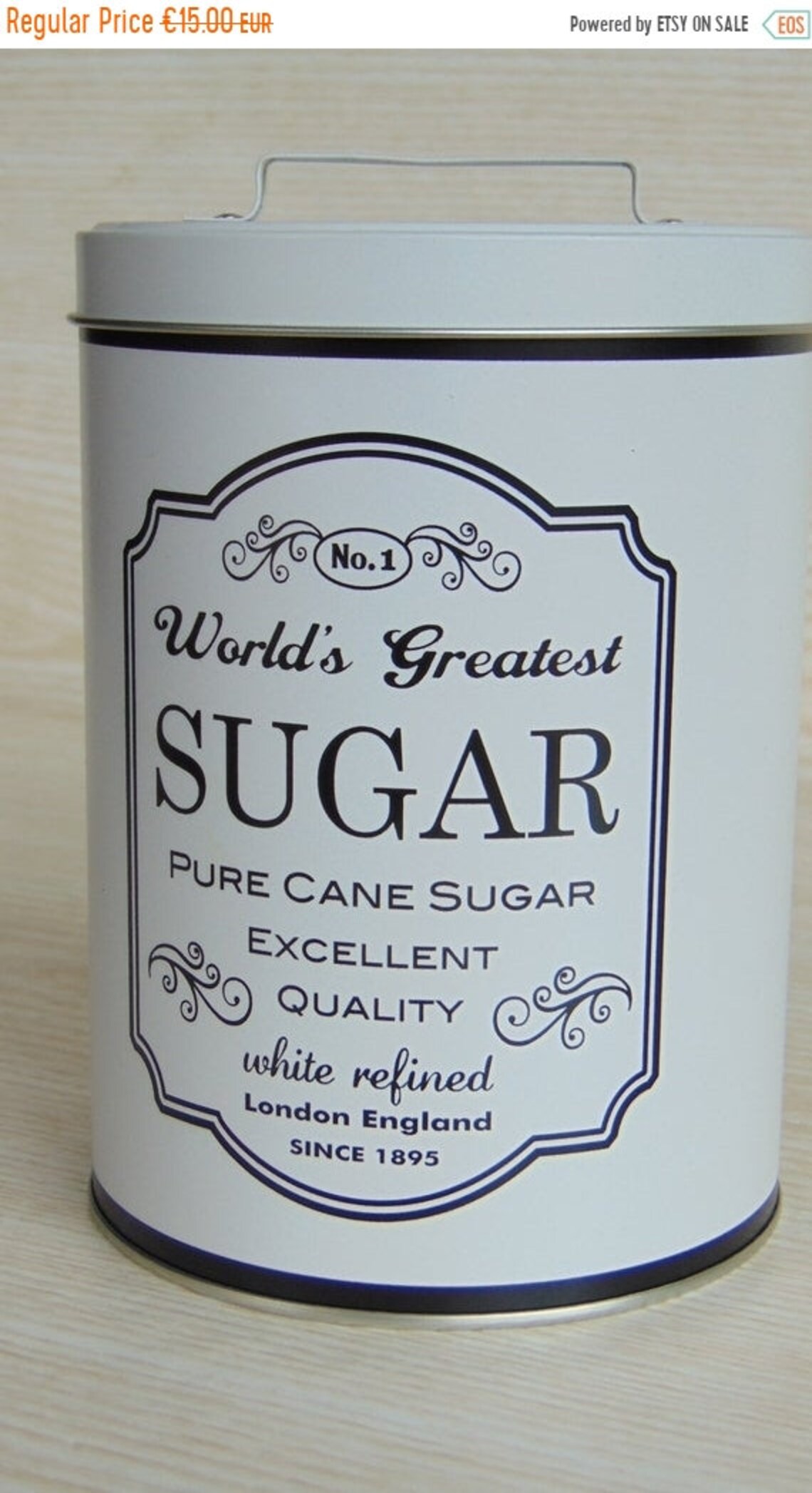 ON SALE Vintage Style Sugar Tin Box Sugar tin box with lid Etsy